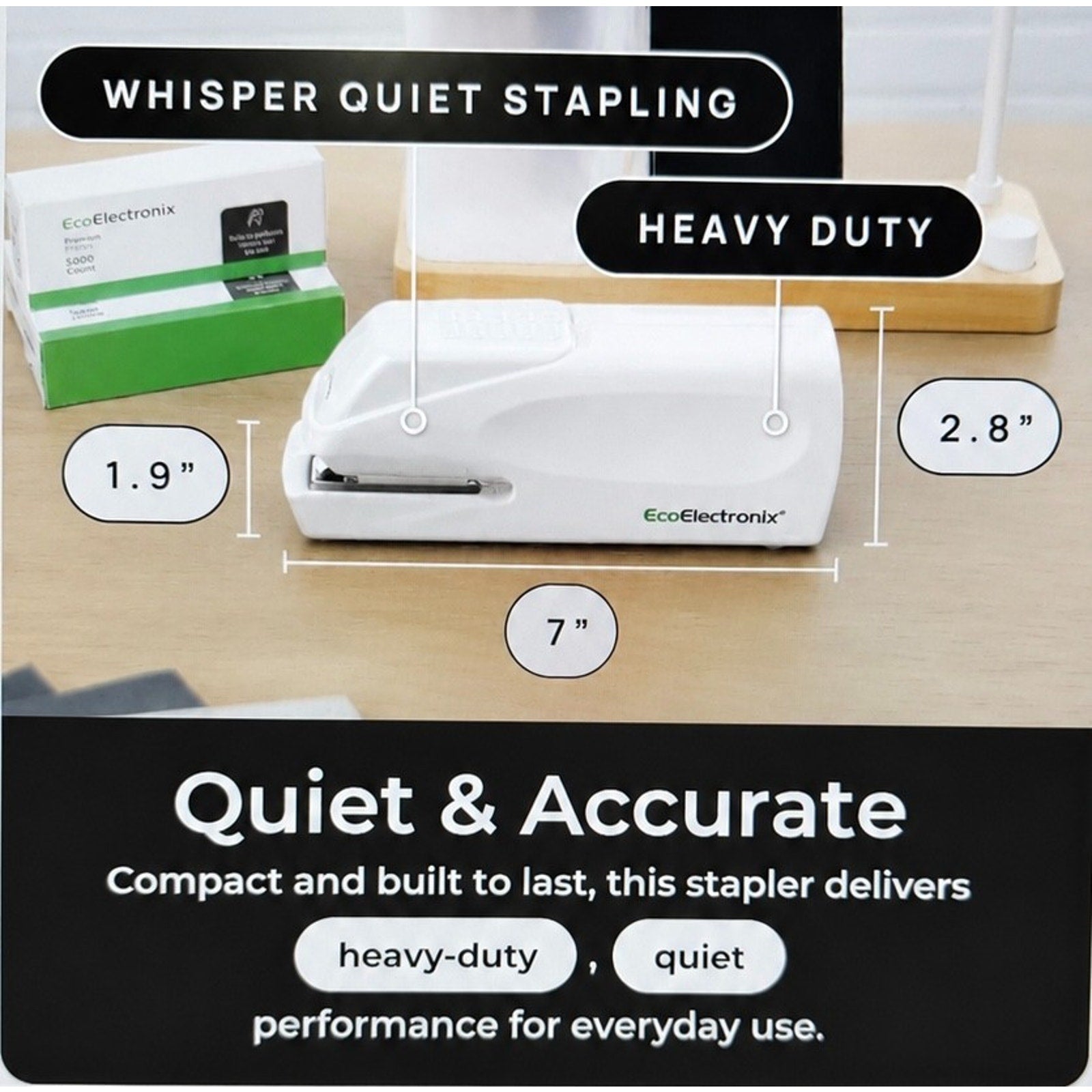 EcoElectronix Automatic Electric Stapler 30-Sheet Jam-Free AC/Battery (WHITE)