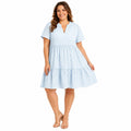 PrettyGarden Light blue Eyelet Mini-Dress V-Neck, Ruffled, Size XXL