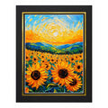 Sunflower field art print on canvas, 12x16 inches with a 16x20 mat, by Republic Mercantile featuring vibrant sunflower illustrations.