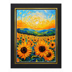 Sunflower field art print on canvas, 12x16 inches with a 16x20 mat, by Republic Mercantile featuring vibrant sunflower illustrations.