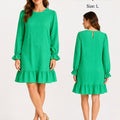 Cuteduck Women's Textured Ruffle Hem Shift Dress Green - Long Sleeve Size: L