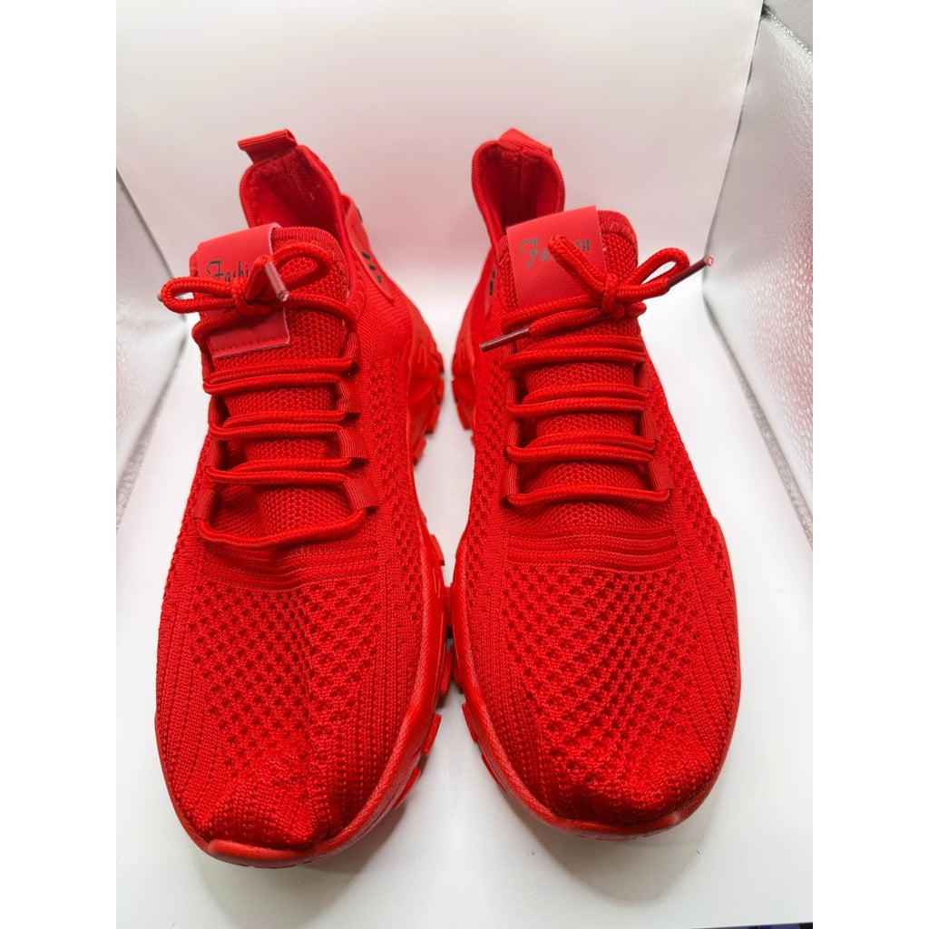Red women's athletic sneakers by Republic Mercantile with black accents, size 10.5, shown from a side view.