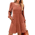 Fantaslook women's fall dress, square neck, long sleeves, casual babydoll style, size small, in a stylish and comfortable design.