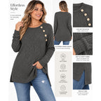 OALUXE women's long sleeve sweater shirt casual tunic top in gray, size XXL, featuring a soft knit fabric and relaxed fit.