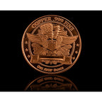 Close-up of a 1 oz .999 fine copper collectible coin featuring the Liberty Head design by Republic Mercantile.