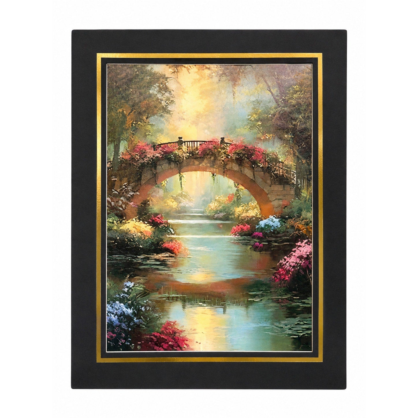 12x16 inch canvas art print of a flower bridge with 16x20 mat, by Republic Mercantile, depicting a colorful floral bridge scene.