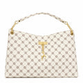 Sandglass Women's casual shoulder tote bag in white with gold accents, featuring a spacious design and comfortable shoulder straps.