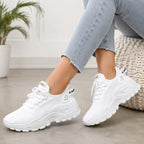 FME women's white cushioned lace-up sneakers, size 6, Euro 36, with a comfortable design and clean athletic style.