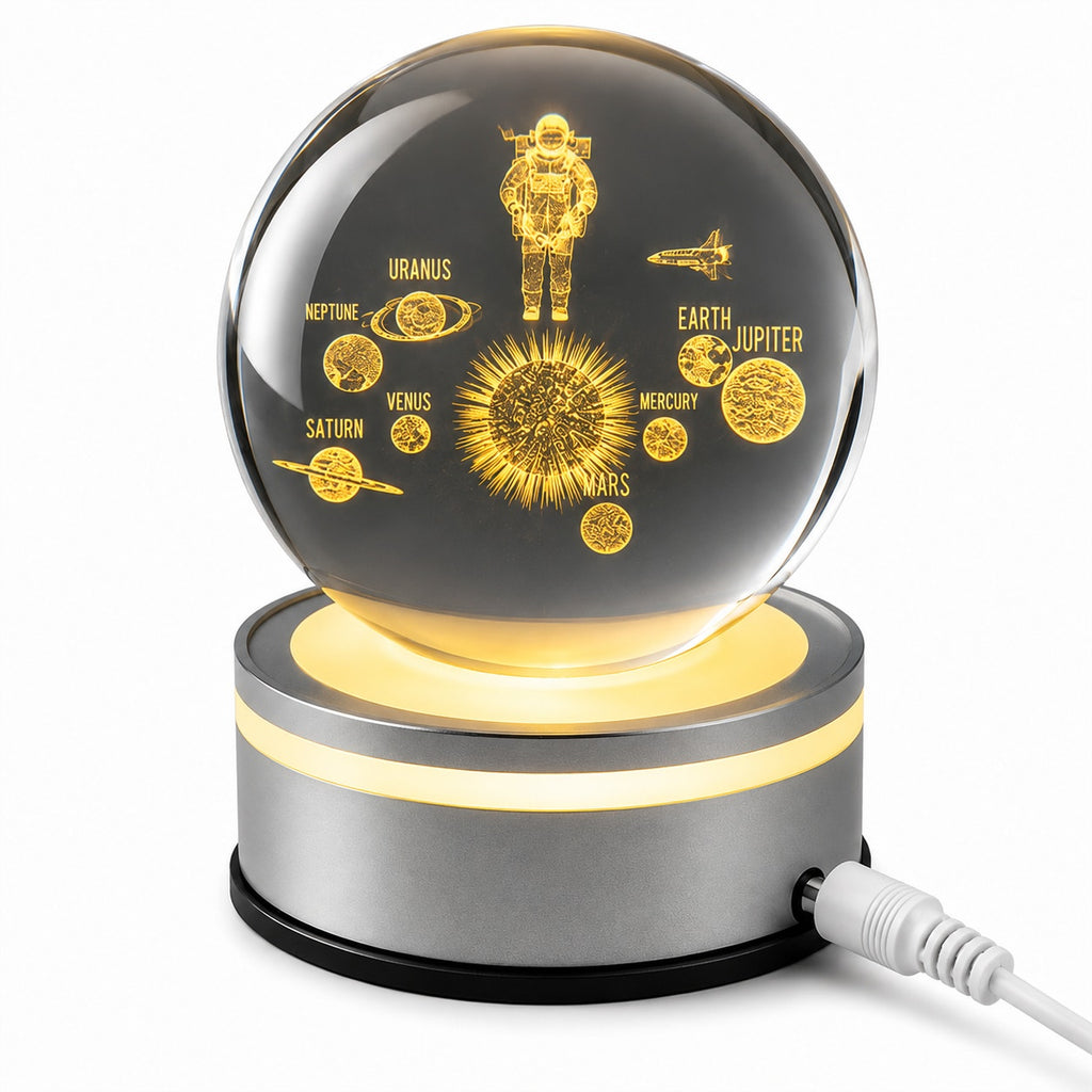 3D Etched Crystal Globe LED Light with Multi-Color Display Base