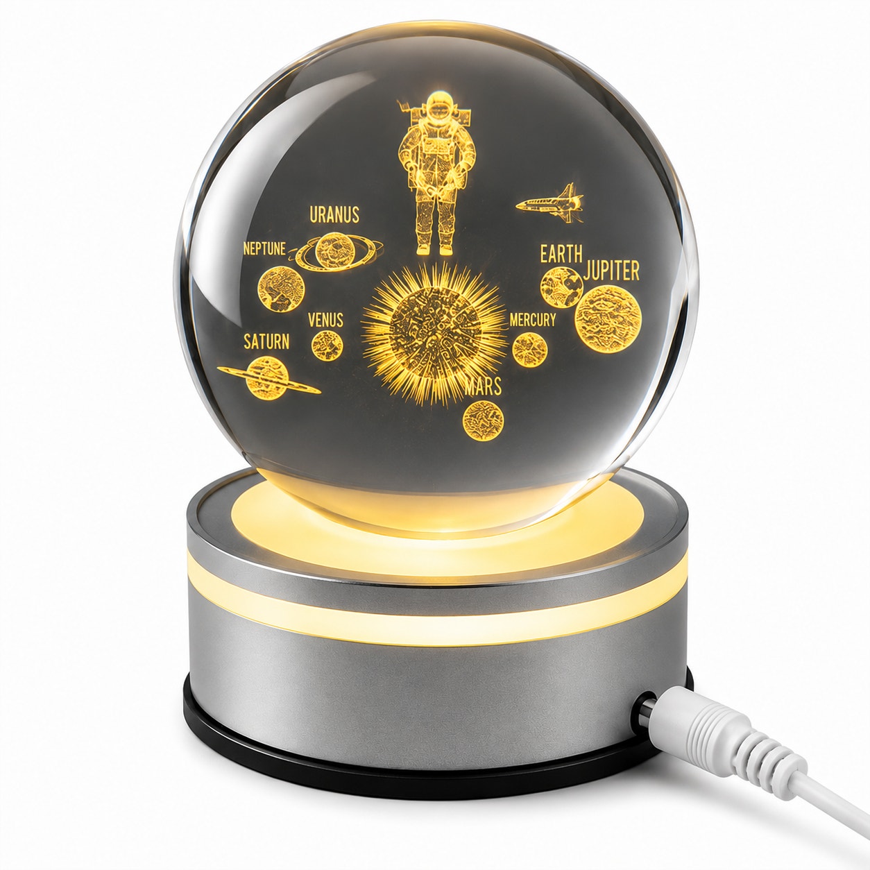 3D Etched Crystal Globe LED Light with Multi-Color Display Base