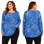 Blue and white long sleeve tunic top by Fantaslook in 2XL size, featuring a stylish, comfortable fit with a casual design.