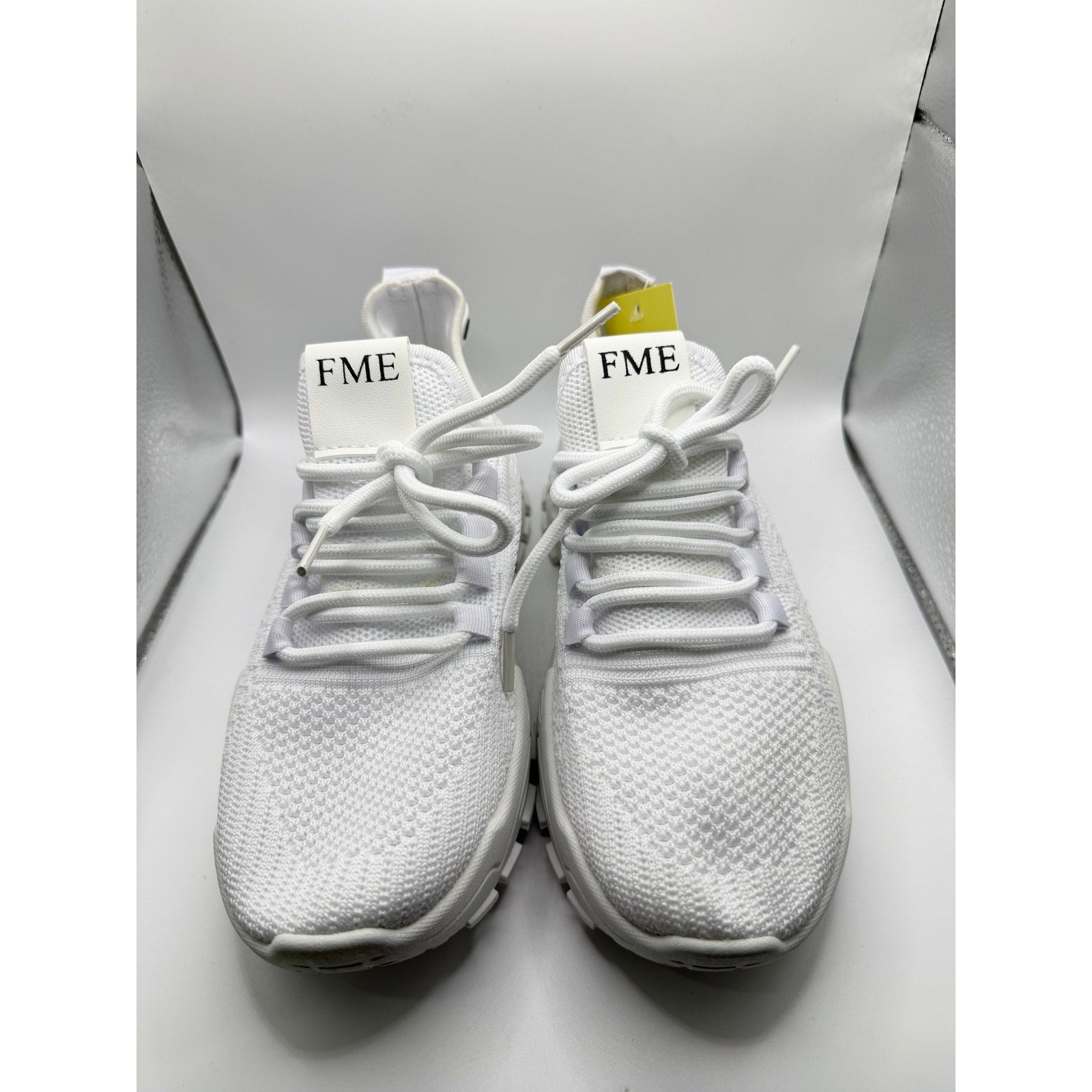 FME women's white sneakers with cushioned insoles, lace-up design, size 6 US, Euro 36, casual athletic footwear.