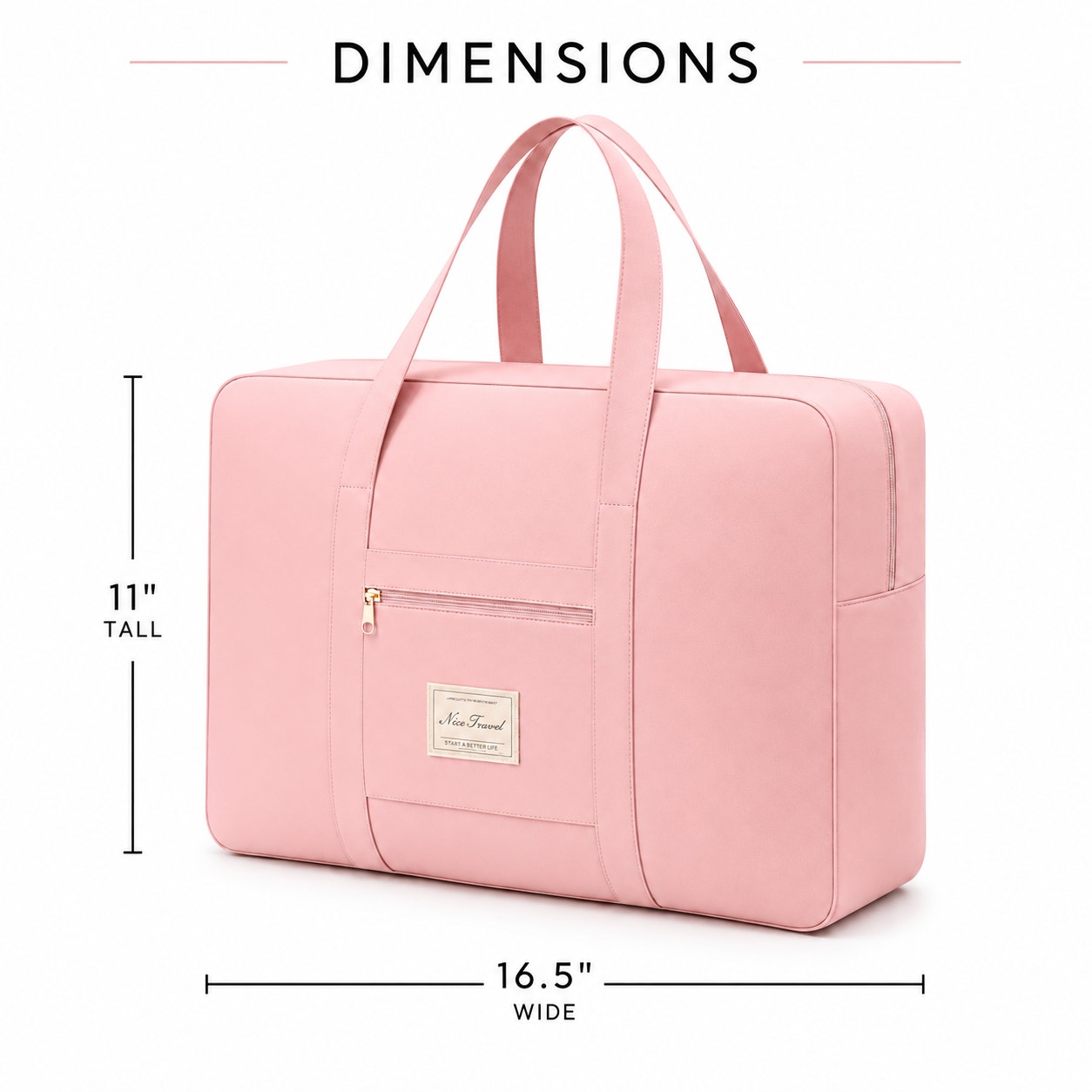 Pink 11x16.5-inch travel tote bag by Nice Travel, featuring spacious interior, sturdy handles, and stylish design.