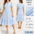 NEW PrettyGarden Eyelet Mini Dress Light Blue Size M Puff Sleeve FREE Shipping