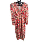 Shewin women's boho midi floral dress with long sleeves, perfect for summer, shown in size M with a flowing, patterned fabric.