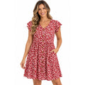 Fantaslook women's summer floral midi dress with V-neck, ruffle sleeves, and pockets, size L, displayed on a hanger.