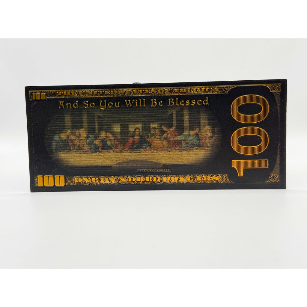 Bronze-colored Jesus Christ Last Supper tribute novelty note featuring detailed religious artwork and biblical scene design.