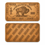 Troy oz bronze alloy collectible bar by CMC Mint featuring detailed engravings and a polished finish.
